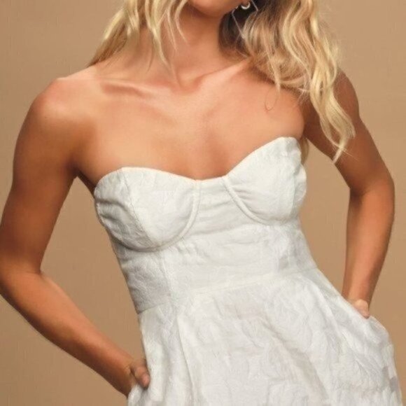 NWT Lulu's White Floral Print Strapless Midi Dress Size Small - Picture 5 of 7